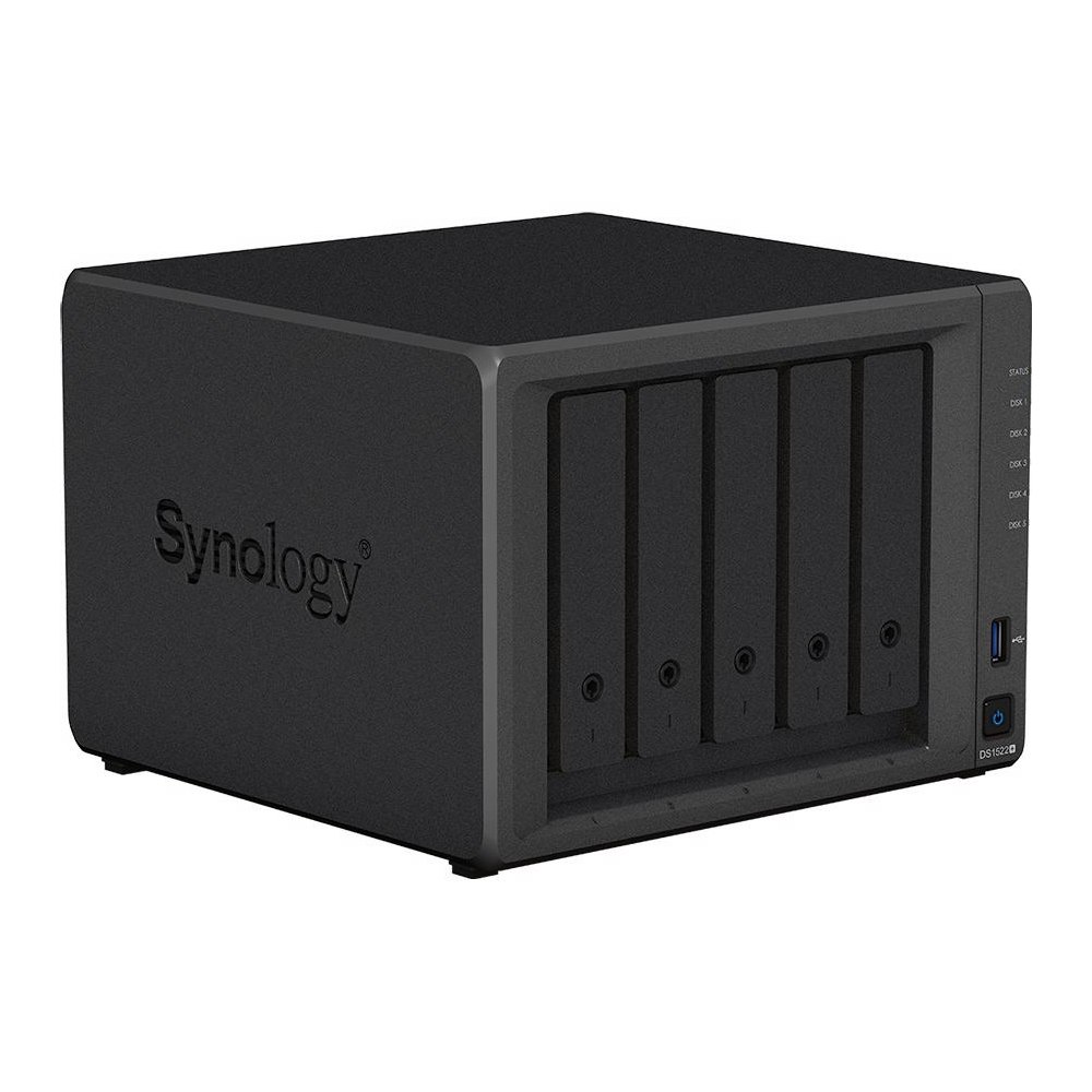 A large main feature product image of Synology DiskStation DS1522+ Ryzen 8GB 5 Bay NAS Enclosure