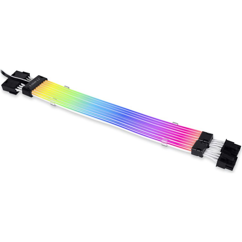 A large main feature product image of Lian Li Strimer Plus V2 8-Pin Double PCIe ARGB LED Extension Cable