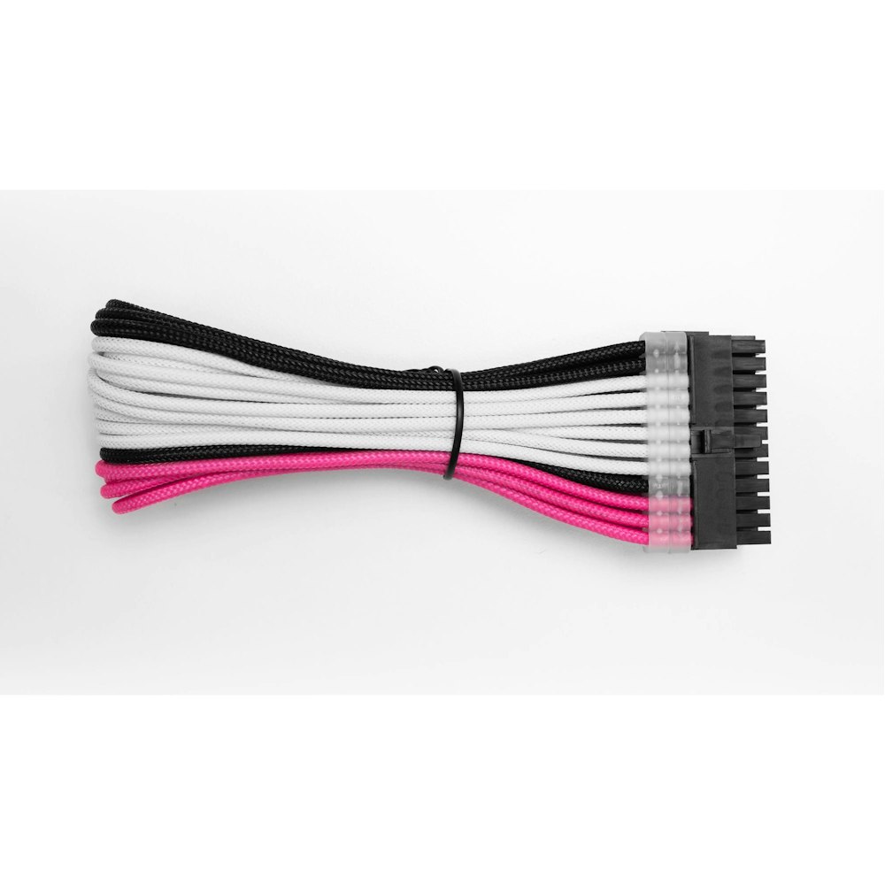 A large main feature product image of GamerChief Elite Series 24-Pin ATX 30cm Sleeved Extension Cable (Hot Pink/White/Black)