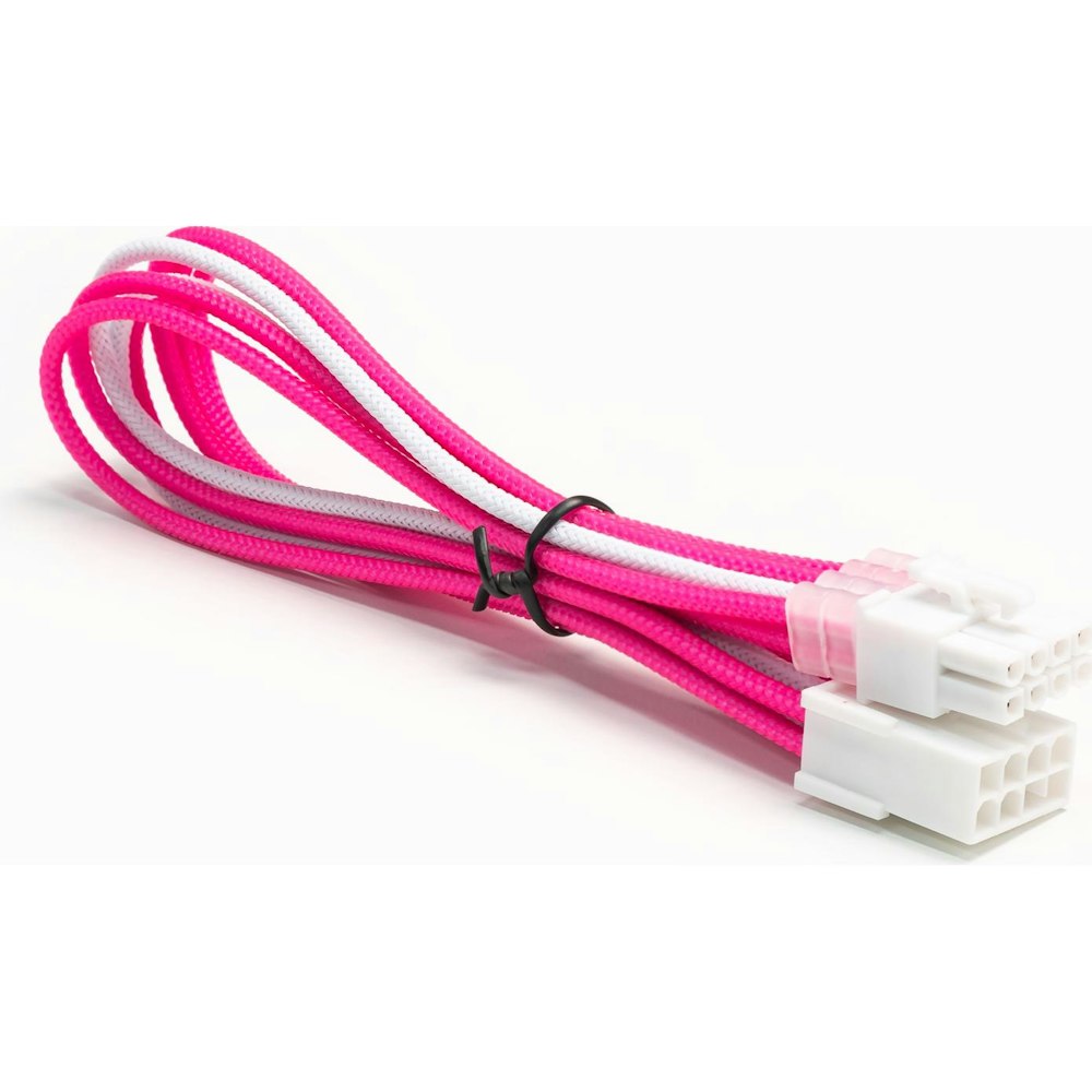 A large main feature product image of GamerChief Elite Series 8-Pin PCIe 30cm Sleeved Extension Cable (Hot Pink/White) - White Connector