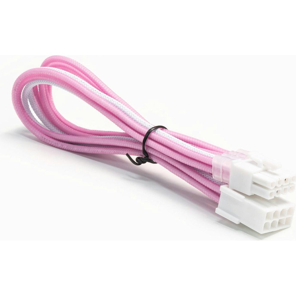 A large main feature product image of GamerChief Elite Series 8-Pin PCIe 30cm Sleeved Extension Cable (Pink/White) - White Connector