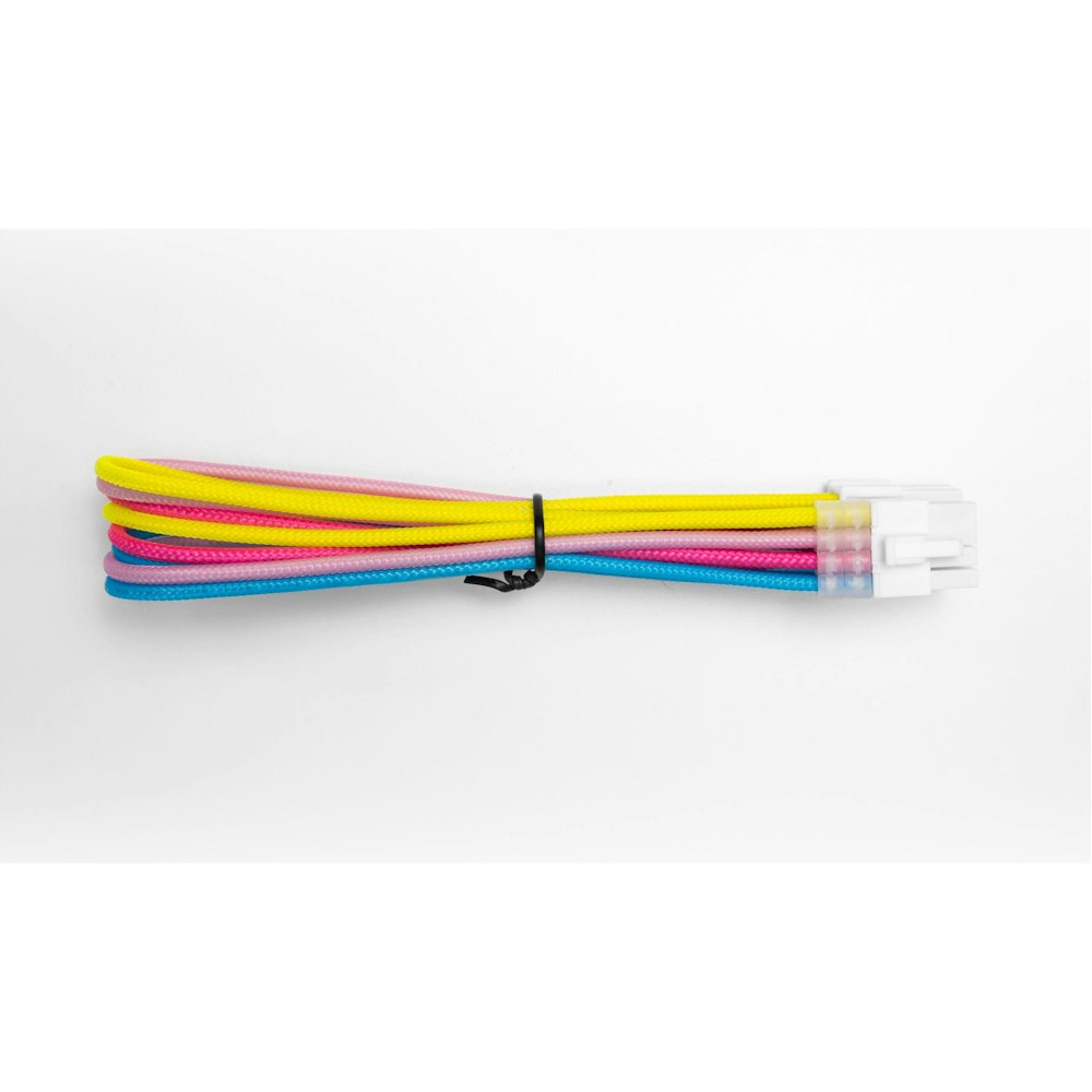 A large main feature product image of GamerChief Elite Series 8-Pin EPS 30cm Sleeved Extension Cable (Yellow / Light Pink / Pink / Blue / White) - White Connector