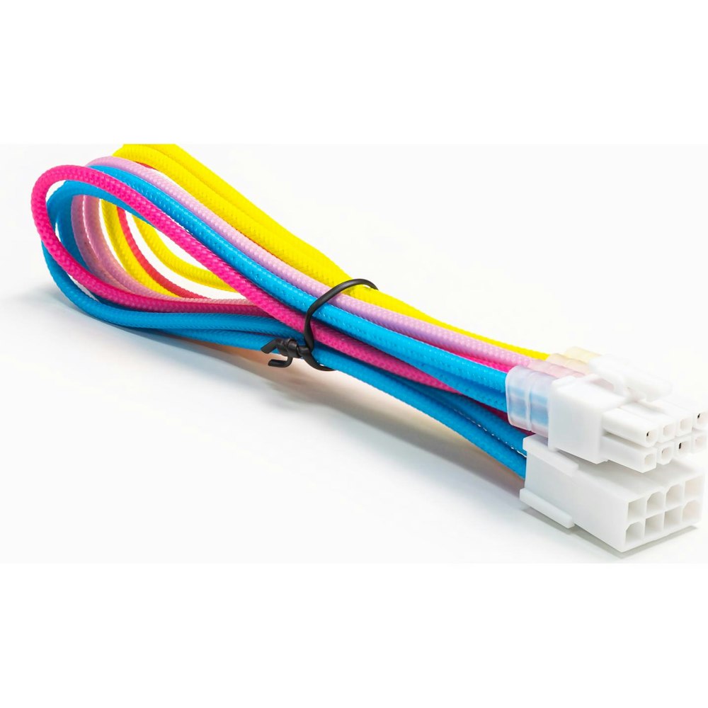 A large main feature product image of GamerChief Elite Series 8-Pin EPS 30cm Sleeved Extension Cable (Yellow / Light Pink / Pink / Blue / White) - White Connector