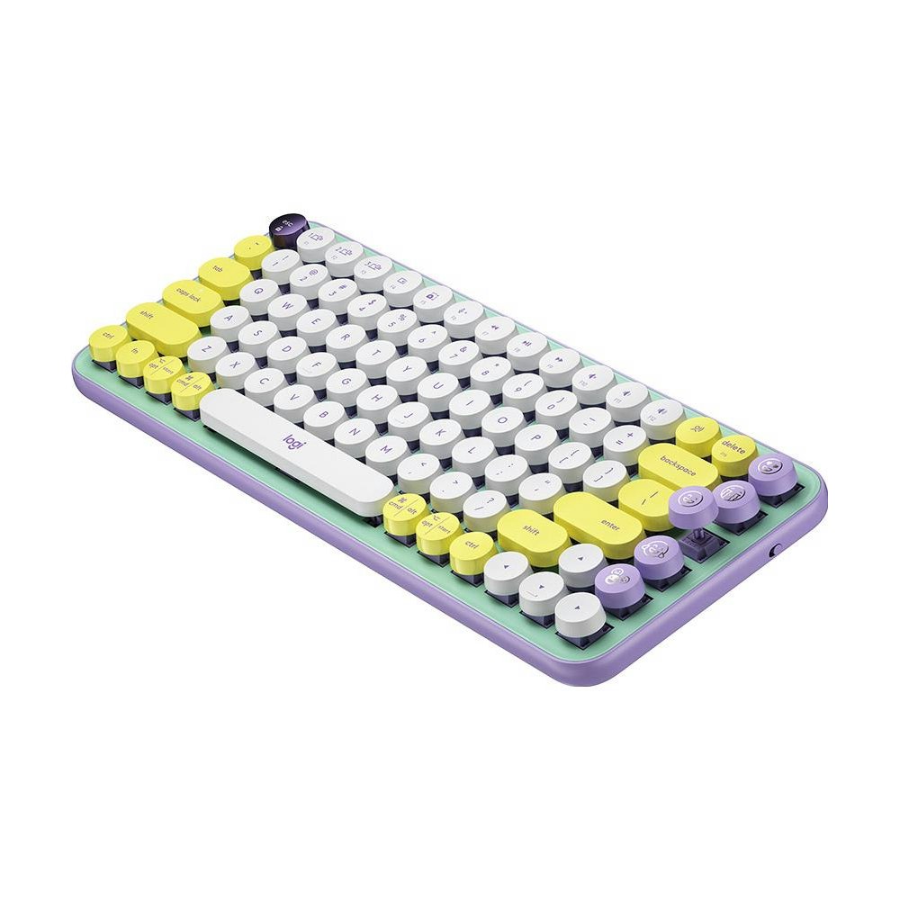 A large main feature product image of Logitech POP Keys Wireless Mechanical Emoji Keyboard - Daydream