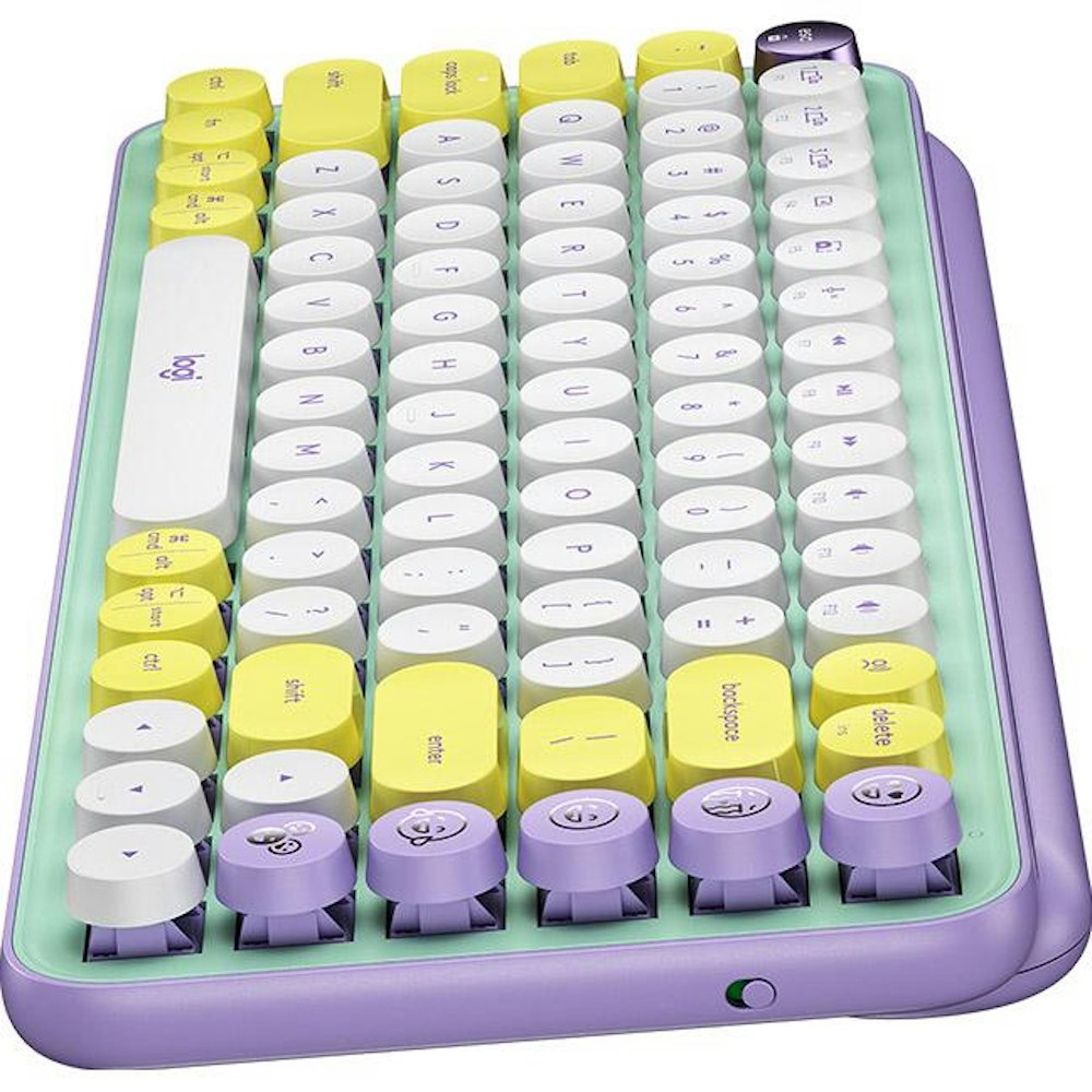 A large main feature product image of Logitech POP Keys Wireless Mechanical Emoji Keyboard - Daydream
