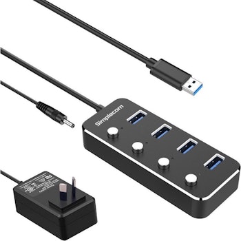 Product image of Simplecom CH345PS Aluminium 4-Port USB 3.0 Hub with Individual Switches and Power Adapter - Click for product page of Simplecom CH345PS Aluminium 4-Port USB 3.0 Hub with Individual Switches and Power Adapter