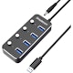 A small tile product image of Simplecom CH345PS Aluminium 4-Port USB 3.0 Hub with Individual Switches and Power Adapter