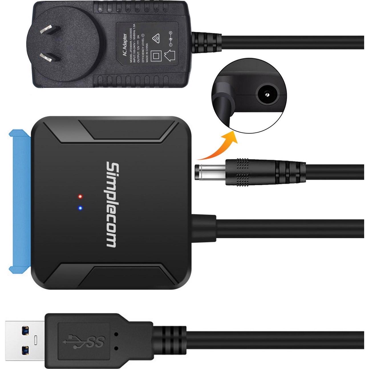 A large main feature product image of Simplecom SA236 USB 3.0 to SATA Adapter Cable Converter with Power Supply for 2.5" & 3.5" HDD SSD