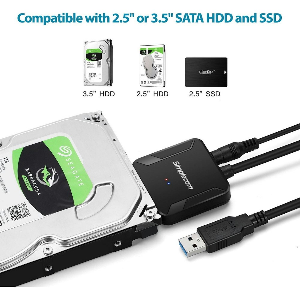 Simplecom SA236 USB 3.0 to SATA Adapter Cable Converter with Power Supply  for 2.5 & 3.5 HDD SSD