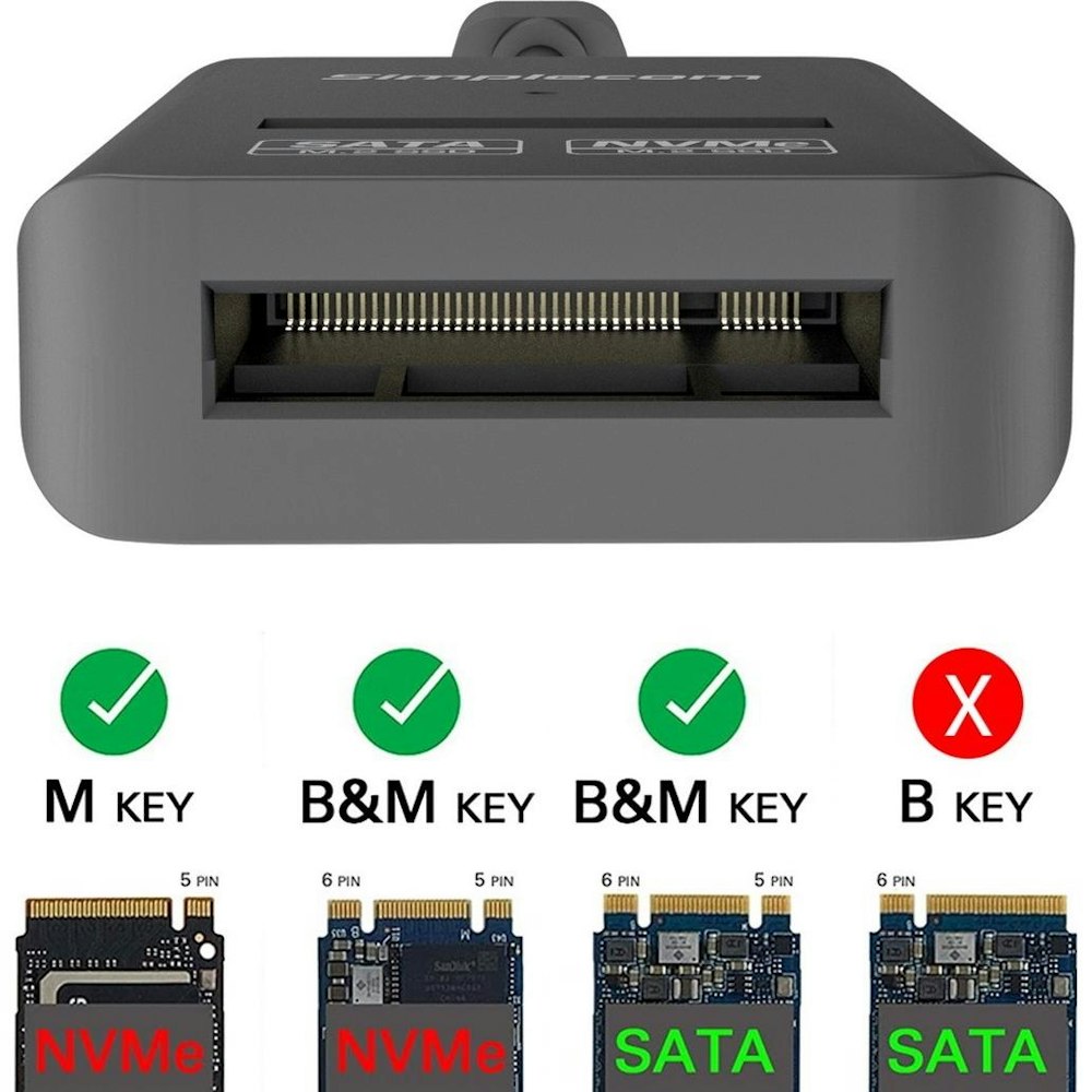 A large main feature product image of Simplecom SA506 NVMe / SATA Dual Protocol M.2 SSD to USB-C Adapter Converter USB 3.2 Gen 2 10Gbps
