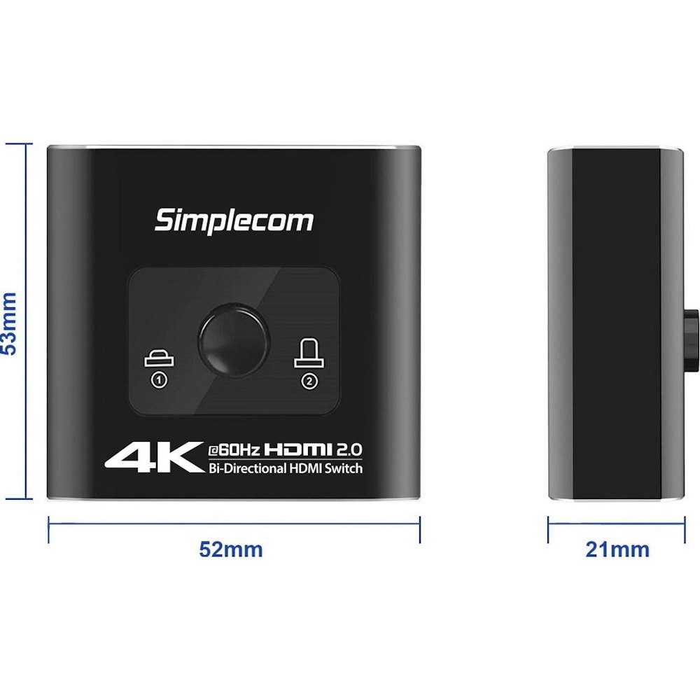 A large main feature product image of Simplecom CM302 Bi-Directional 2 Way HDMI 2.0 Switch Selector 4K@60Hz HDCP 2.2
