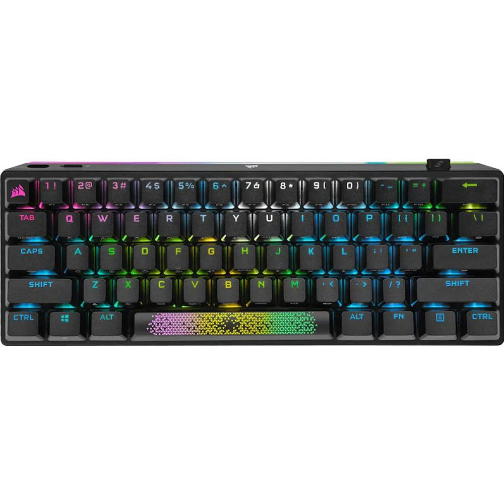 A large main feature product image of Corsair K70 PRO MINI WIRELESS 60% Mechanical CHERRY MX Speed Switch Keyboard with RGB Backlighting - Black