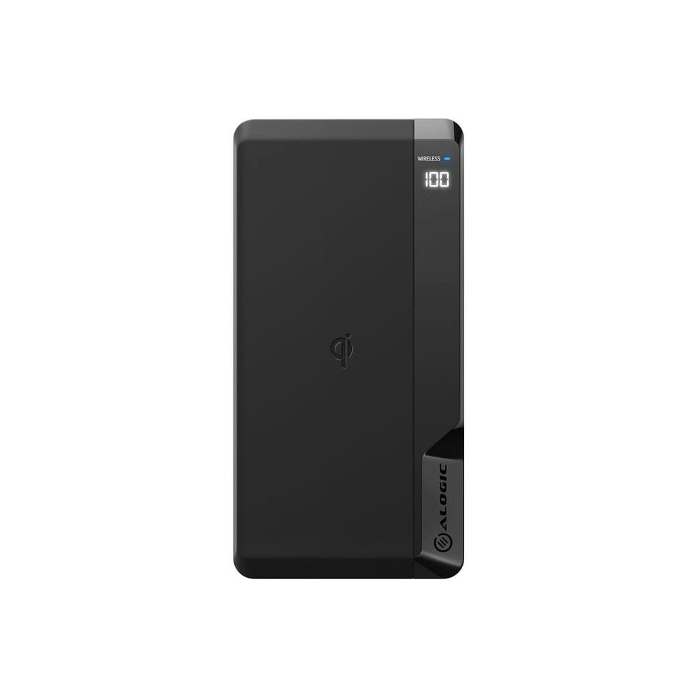 A large main feature product image of ALOGIC USB-C 10,000mAh Power Bank Ultimate - 18W Power Delivery and Wireless Charging - Black