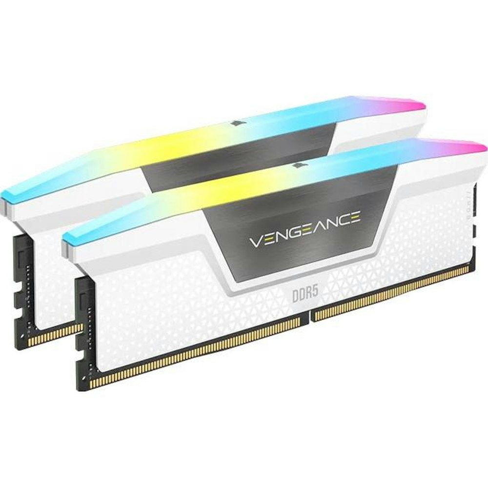 A large main feature product image of Corsair 32GB Kit (2x16GB) DDR5 Vengeance RGB C40 5200MT/s - White