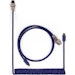 A product image of Keychron Custom Coiled Aviator Cable USB-C Cable with USB-A Adapter - Blue
