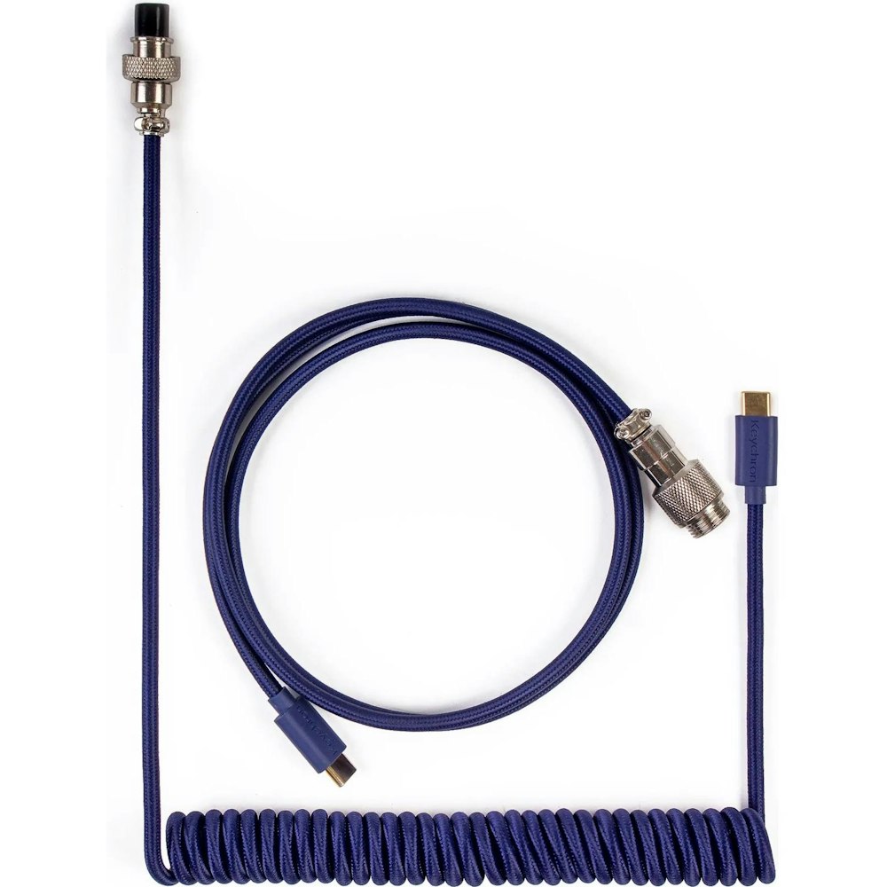 A large main feature product image of Keychron Custom Coiled Aviator Cable USB-C Cable with USB-A Adapter - Blue