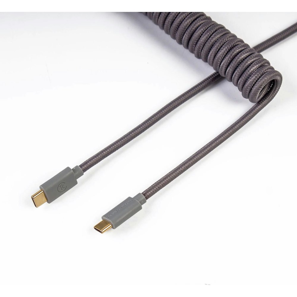 A large main feature product image of Keychron Custom Coiled Aviator Cable USB-C Cable with USB-A Adapter - Grey