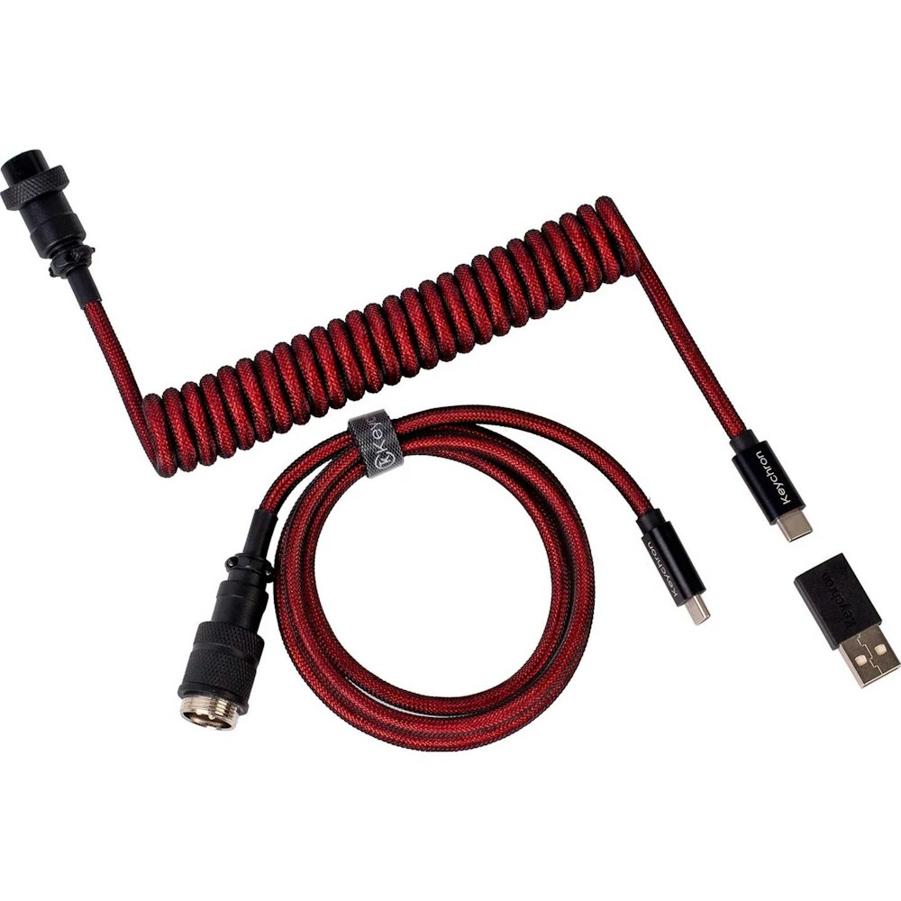 A large main feature product image of Keychron Premium Coiled Aviator Cable - Straight Red