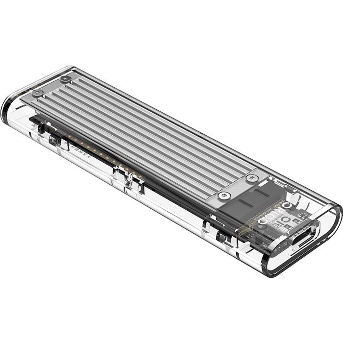 A large main feature product image of ORICO Clear M.2 NVMe USB 3.1 Type-C SSD Enclosure - Silver