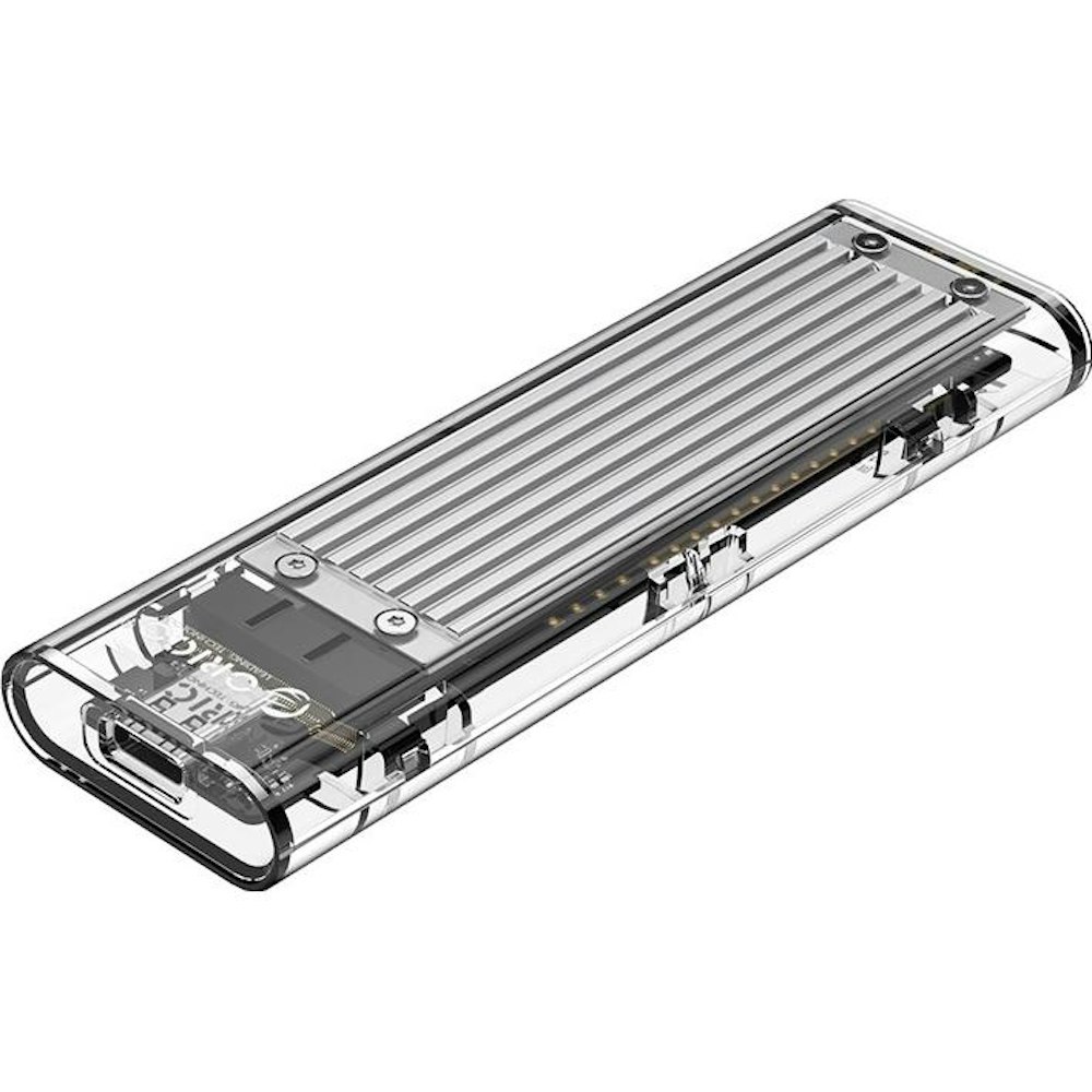 A large main feature product image of ORICO Clear M.2 NVMe Type-C USB 3.1 SSD Enclosure - Silver