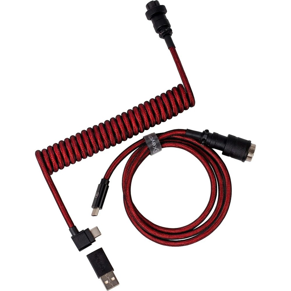 A large main feature product image of Keychron Premium Coiled Aviator Cable - Red Angled