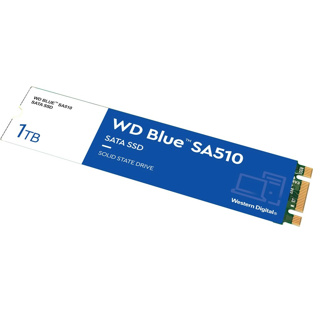 A large main feature product image of WD Blue SA510 SATA III M.2 SSD - 1TB