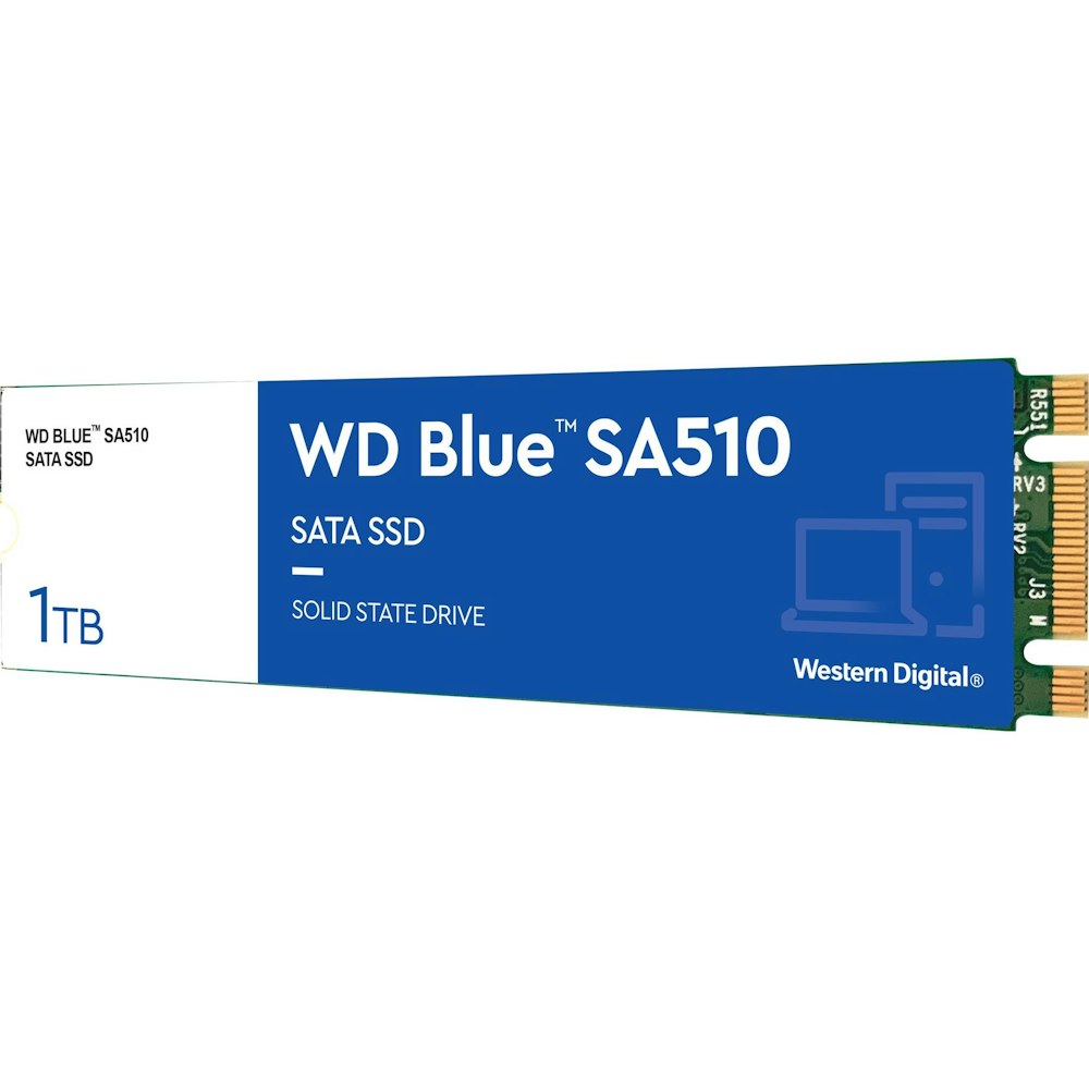 A large main feature product image of WD Blue SA510 SATA III M.2 SSD - 1TB