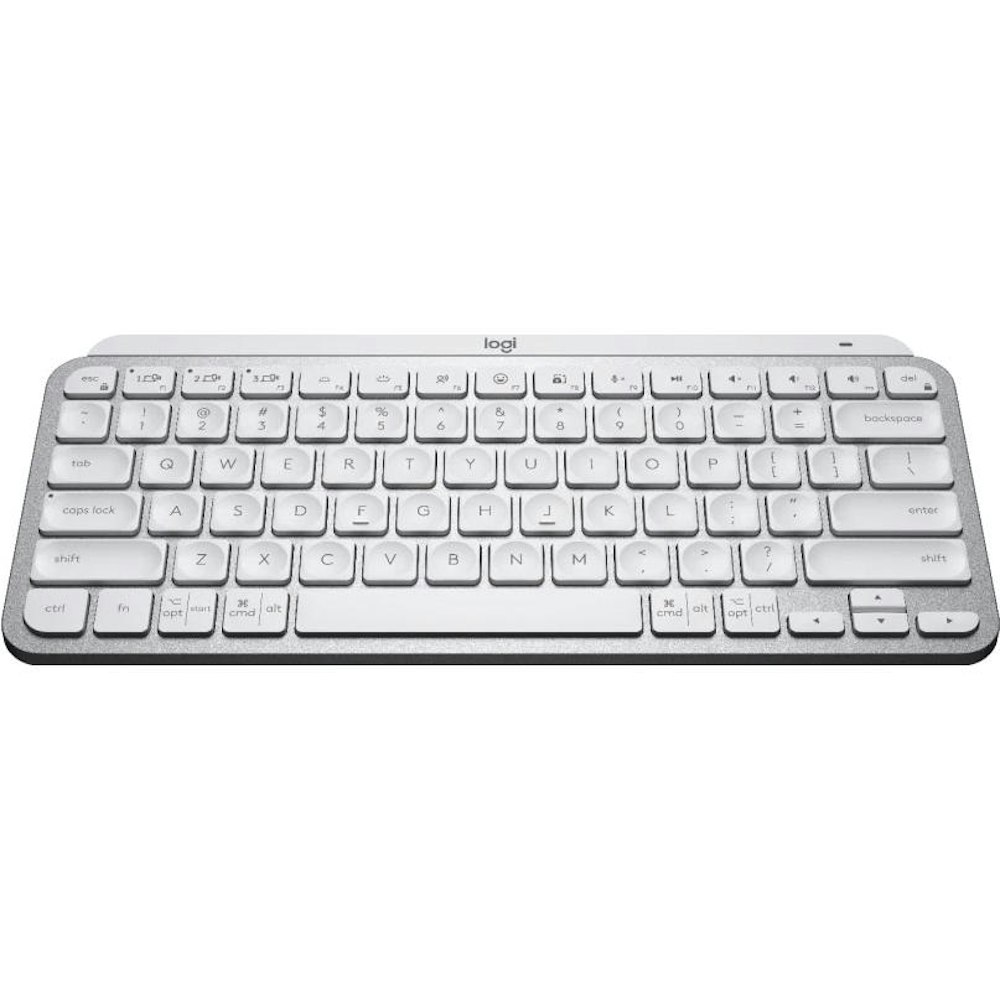 A large main feature product image of Logitech MX Keys Mini Minimalist Wireless Illuminated Keyboard - Pale Grey