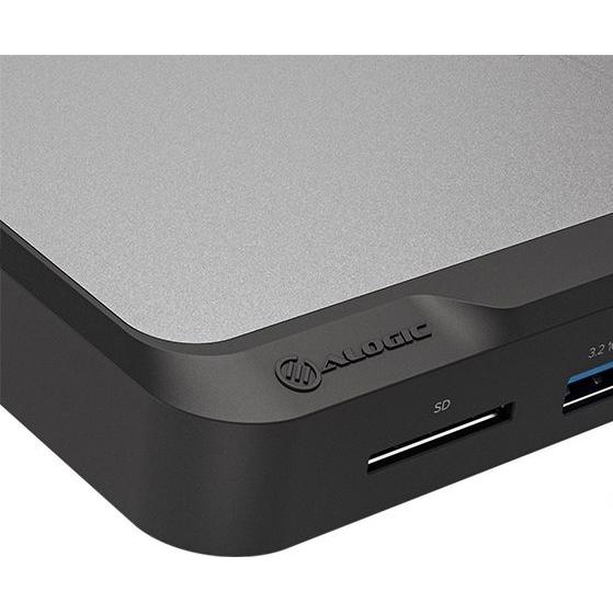 A large main feature product image of ALOGIC Dual 4K Universal Compact Docking Station – CD2 – DisplayPort Edition