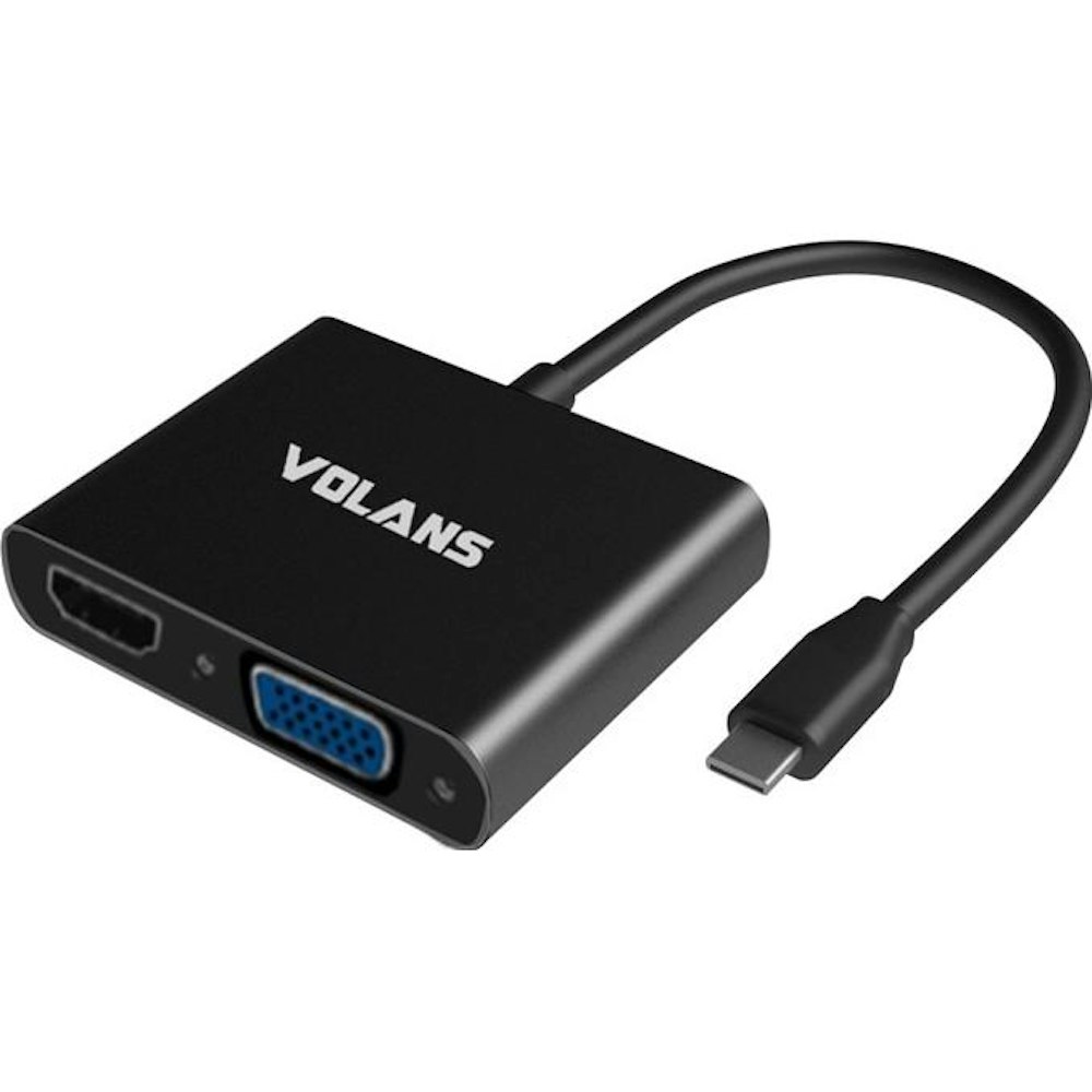 A large main feature product image of Volans USB-C Multiport Adapter with PD, 4K HDMI, VGA, USB3.0
