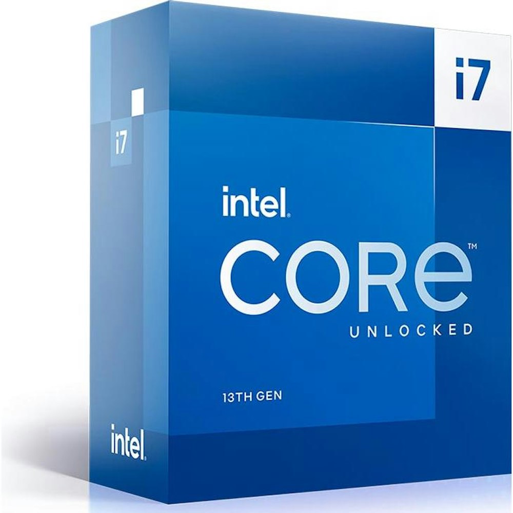 A large main feature product image of Intel Core i7 13700K Raptor Lake 16 Core 24 Thread Up To 5.4Ghz LGA1700  - No HSF Retail Box