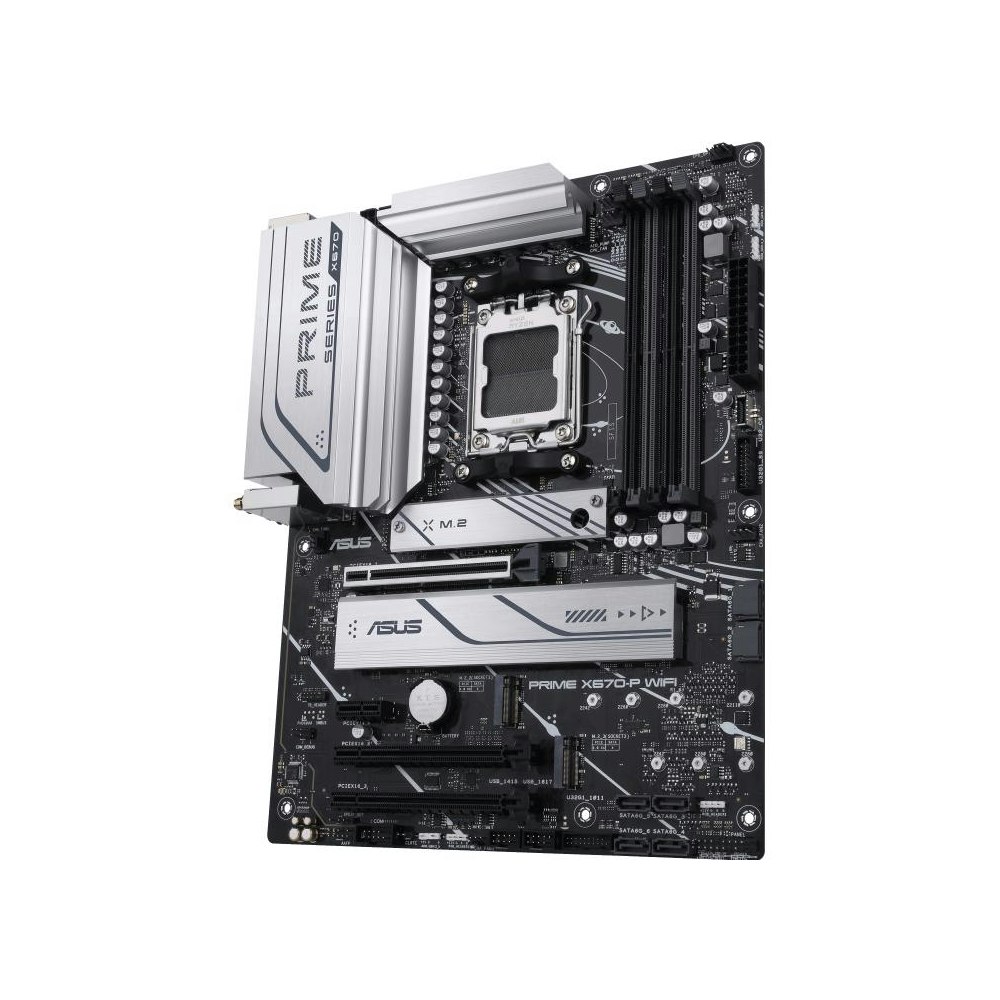 A large main feature product image of ASUS PRIME X670-P WiFi AM5 ATX Desktop Motherboard