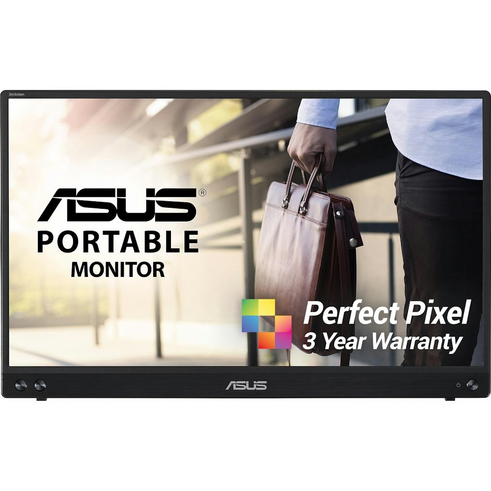 A large main feature product image of ASUS ZenScreen MB16ACV 15.6" 1080p 60Hz IPS Portable Monitor