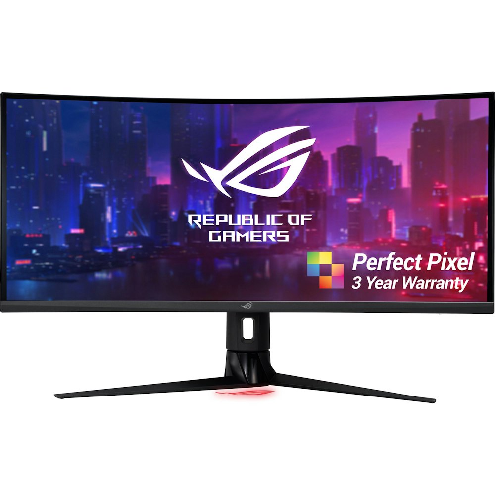 A large main feature product image of ASUS ROG Strix XG349C 34" Curved UWQHD Ultrawide 180Hz IPS Monitor