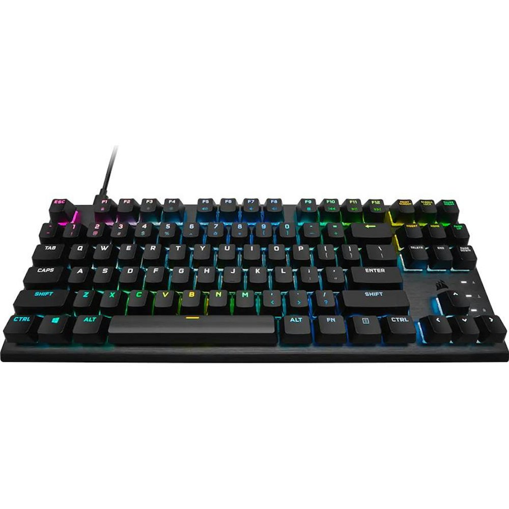 A large main feature product image of Corsair K60 PRO TKL RGB Optical-Mechanical Gaming Keyboard, Backlit RGB LED, CORSAIR OPX, Black