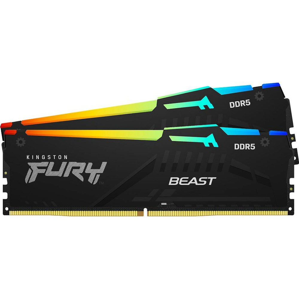 A large main feature product image of Kingston 32GB Kit (2x16GB) DDR5 Fury Beast RGB AMD EXPO C36 5600MHz - Black