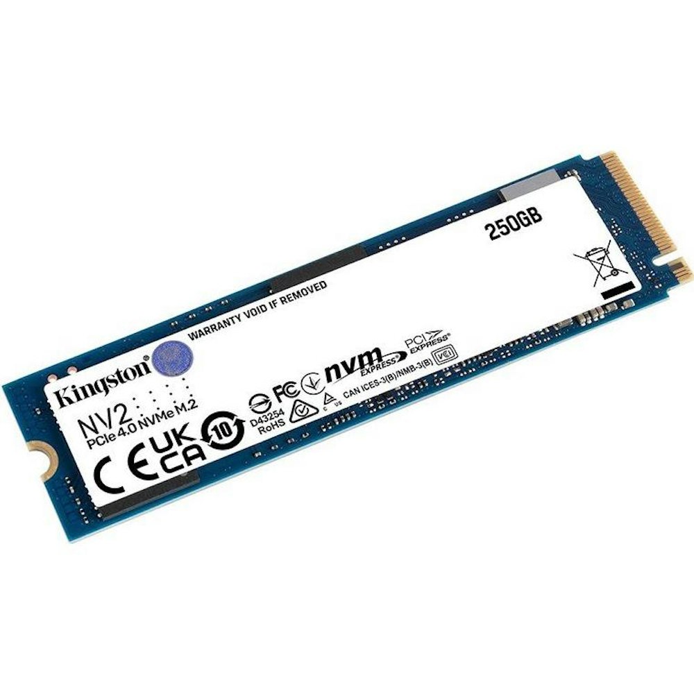 A large main feature product image of Kingston NV2 PCIe Gen4 NVMe M.2 SSD - 250GB