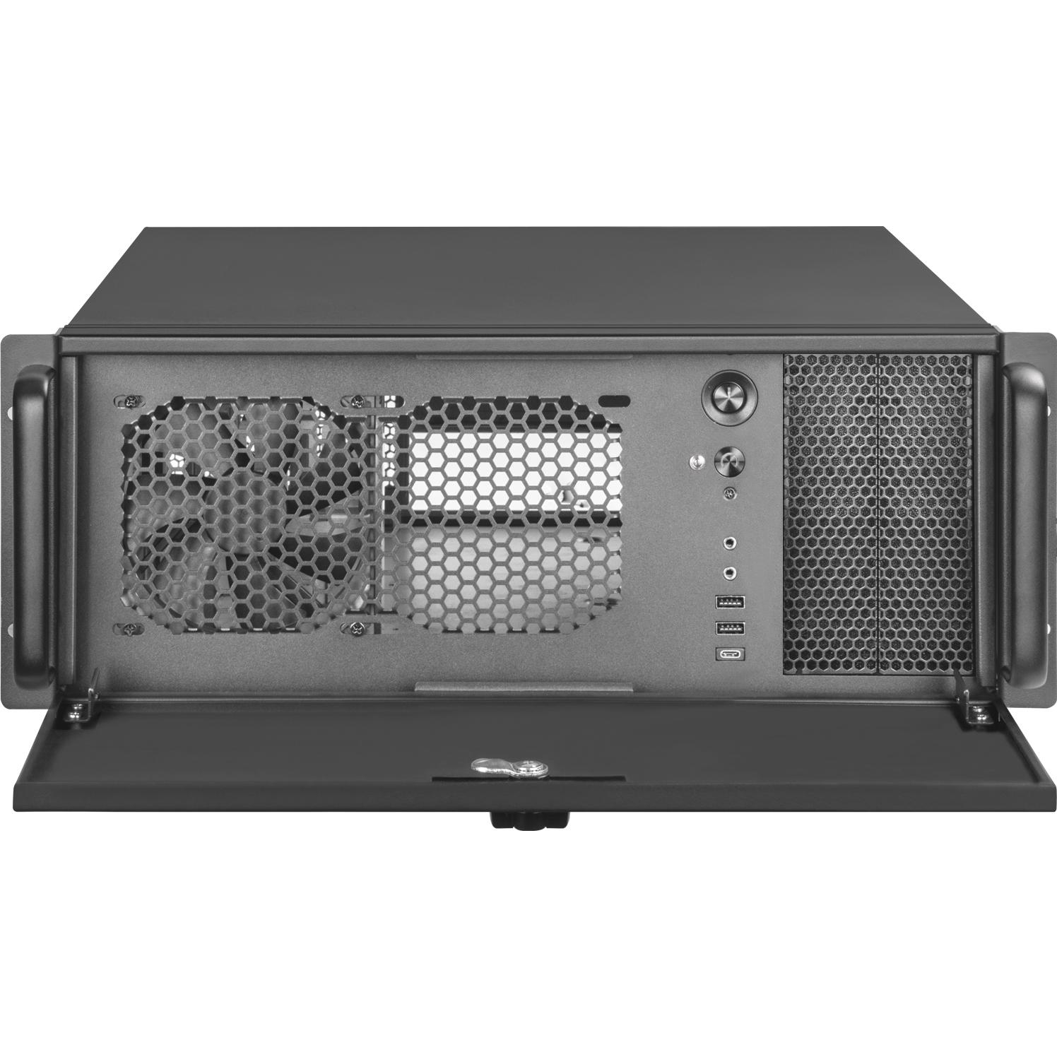 A large main feature product image of SilverStone RM42-502 4U Rackmount Case