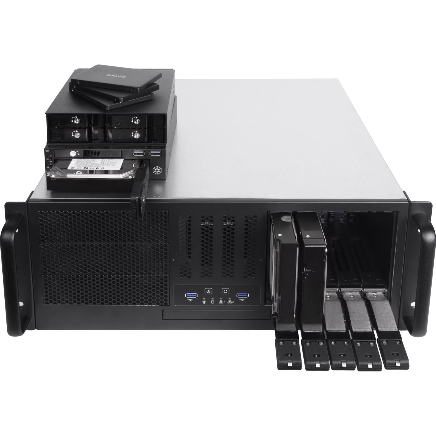 A large main feature product image of SilverStone RM41-H08 4U Rackmount Case