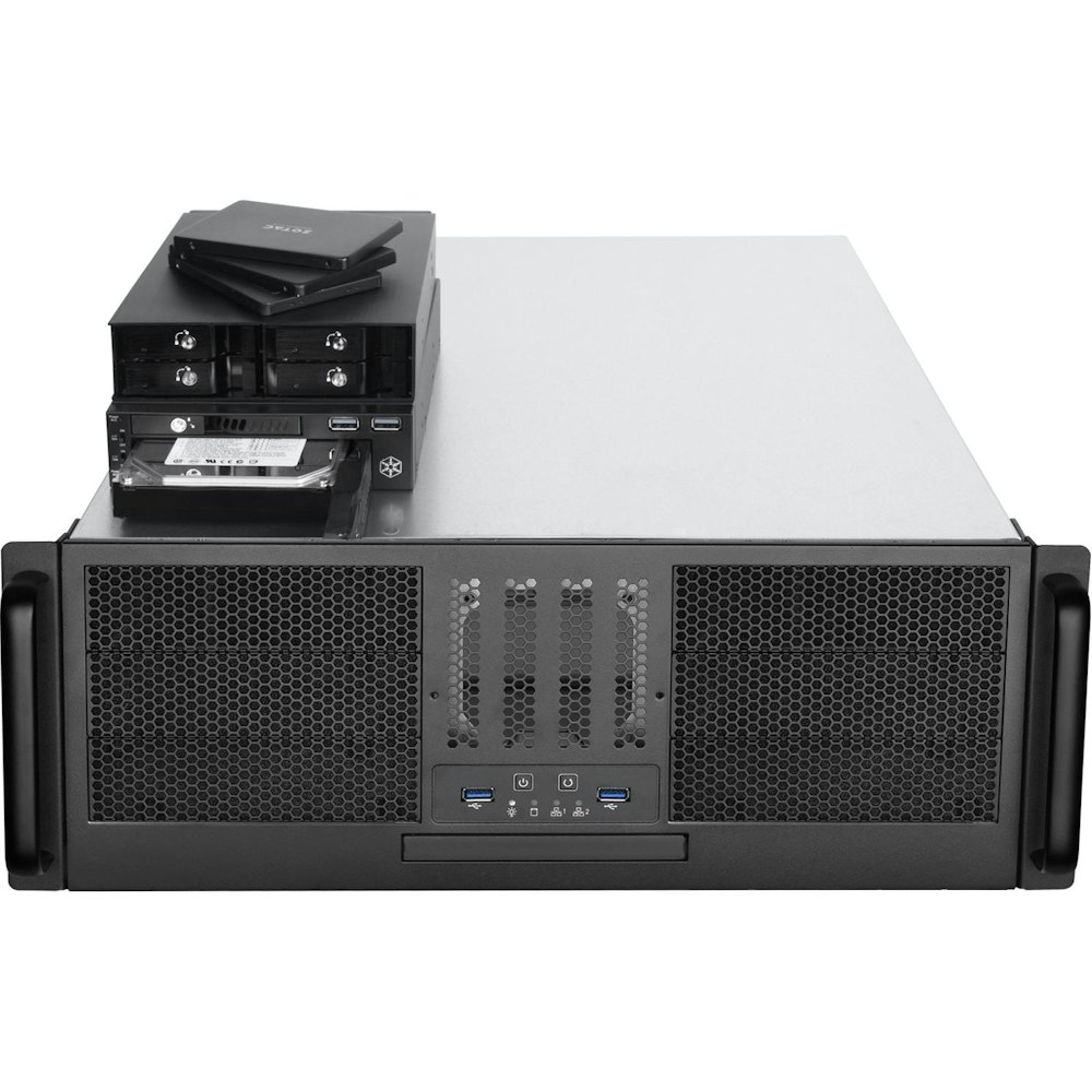 A large main feature product image of SilverStone RM41-506 4U Rackmount Case
