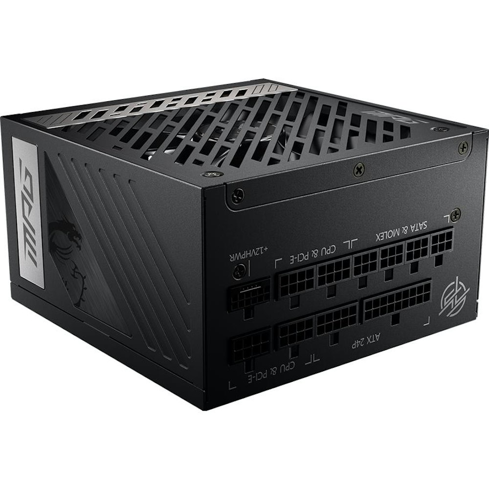 A large main feature product image of MSI MPG A1000G PCIE5 1000W Gold PCIe 5.0 ATX Modular PSU