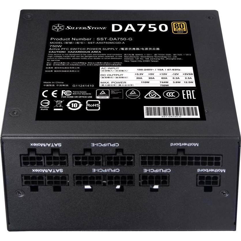 A large main feature product image of SilverStone Decathlon 750W Gold ATX Modular PSU