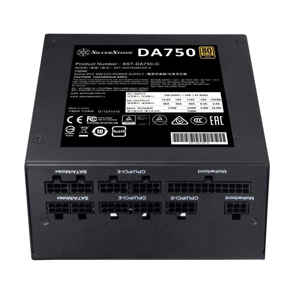 A large main feature product image of SilverStone Decathlon 750W Gold ATX Modular PSU