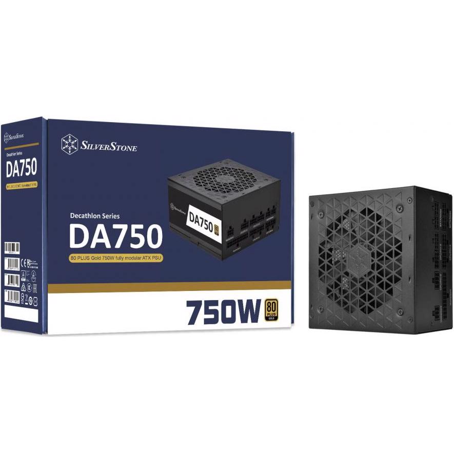 A large main feature product image of SilverStone Decathlon 750W Gold ATX Modular PSU