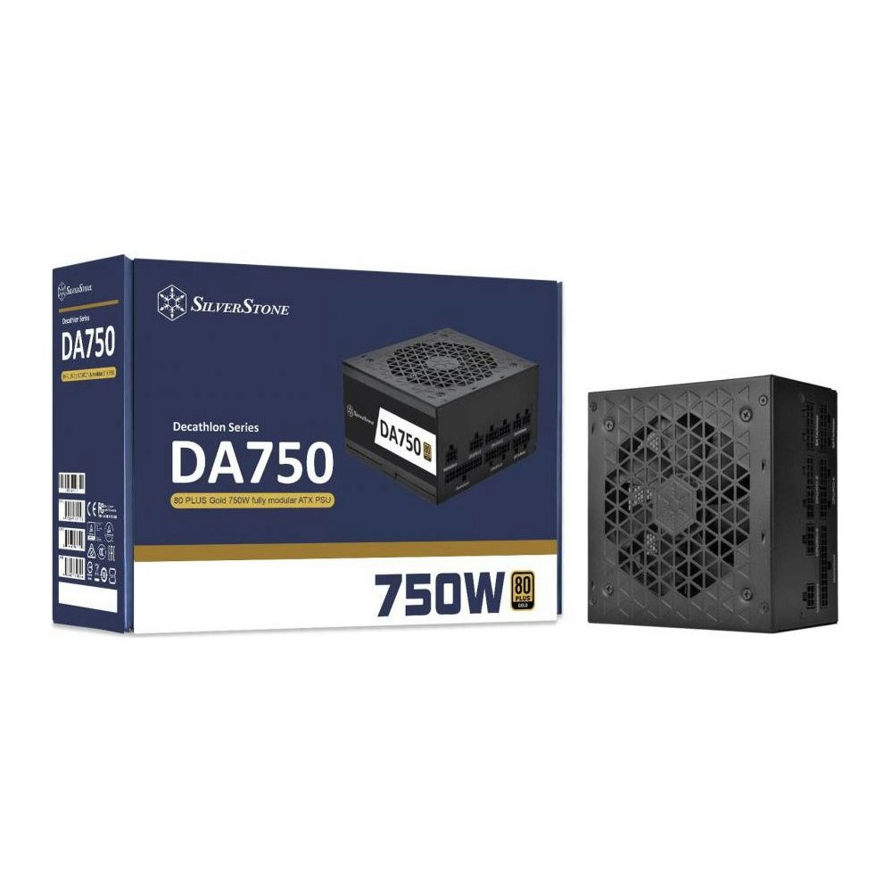 A large main feature product image of SilverStone Decathlon 750W Gold ATX Modular PSU