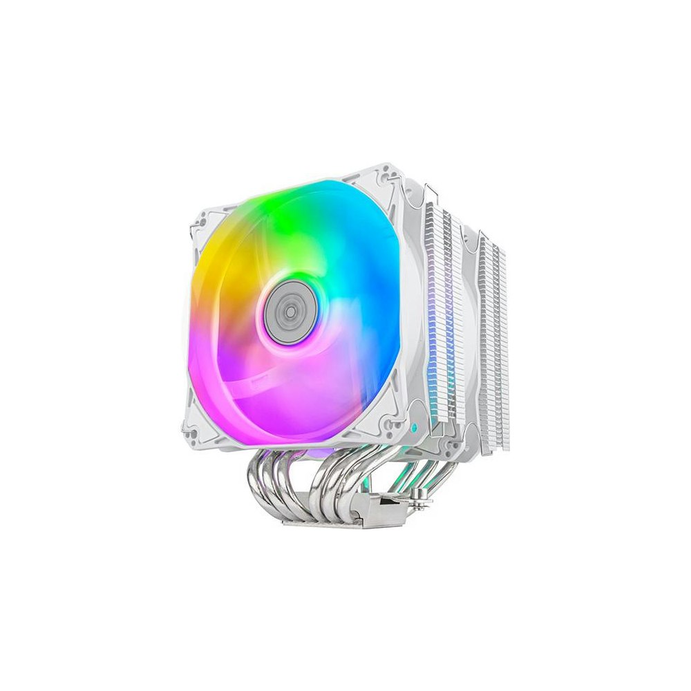 A large main feature product image of SilverStone Hydrogon D120 ARGB Dual Tower CPU Cooler - White