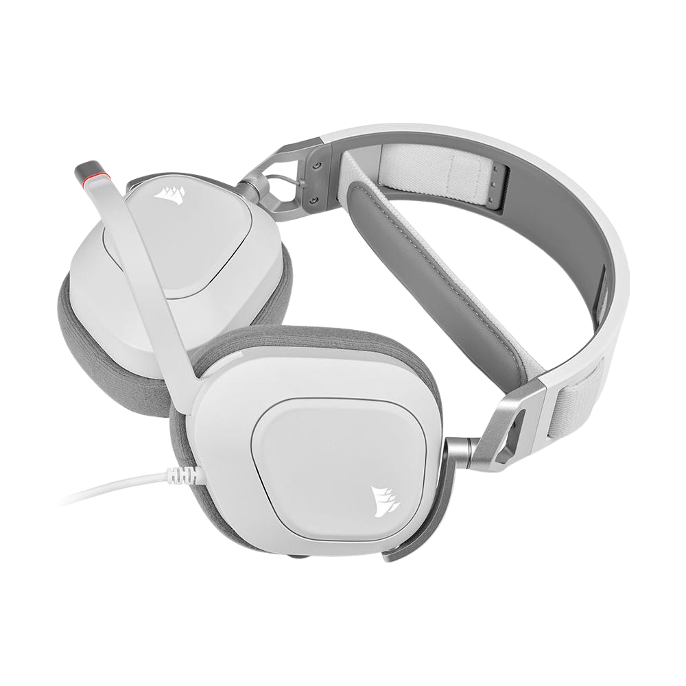 A large main feature product image of Corsair HS80 RGB USB Wired Gaming Headset (White)