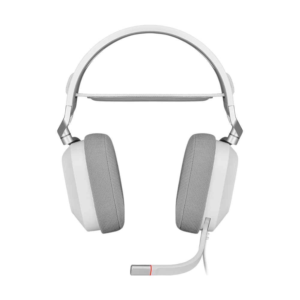 A large main feature product image of Corsair HS80 RGB USB Wired Gaming Headset (White)