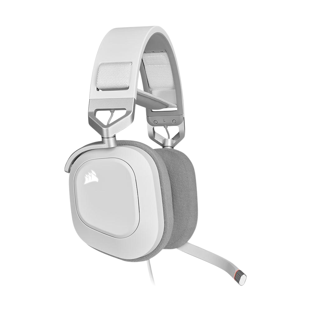 A large main feature product image of Corsair HS80 RGB USB Wired Gaming Headset (White)