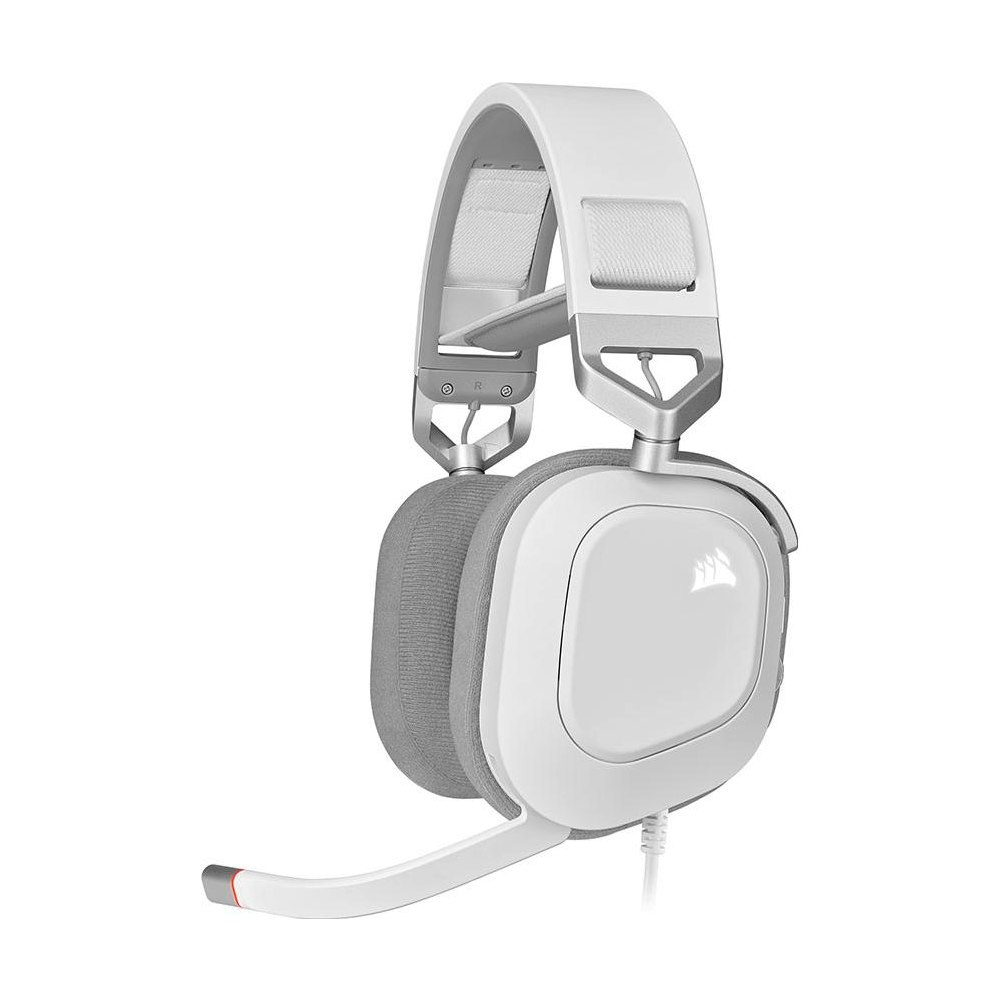 A large main feature product image of Corsair HS80 RGB USB Wired Gaming Headset — White
